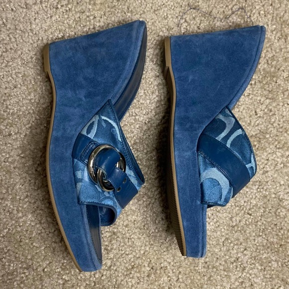 Coach Merridith Open Toe Blue Wedge Sandals Heels - Picture 3 of 7